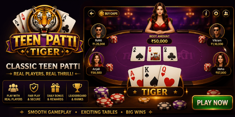 Teen Patti Tiger Games – Teen Patti Classic, Dragon vs Tiger, Slots & More in Pakistan