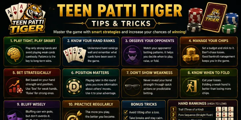 Top 10 Teen Patti Tiger Tips & Tricks to Win More